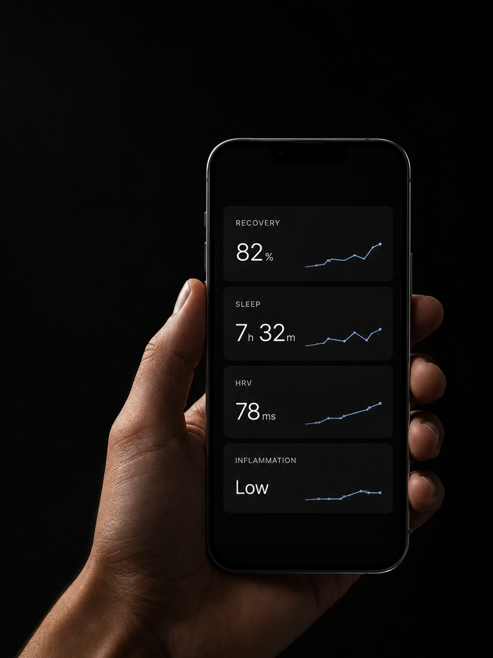 Hand holding the Precision Health app